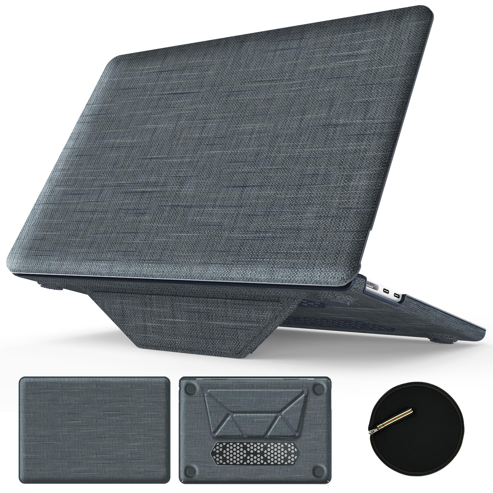 Photo 1 of KAIJIAbox Compatible for MacBook Air 15 Inch Case M4 M3 M2 2025 2024 2023, Foldable Stand and Mouse Pad/Bag, Plastic Hard Shell, Woven Fabric Protective Cover for Laptop A3241 A3114 A2941, Grey