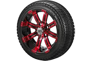 RM Cart 14" Casino Black/Red on 205/30-14 Deli Tires (Set of 4) | Golf Cart Tires and Wheels Combo with Metric Lug Nuts