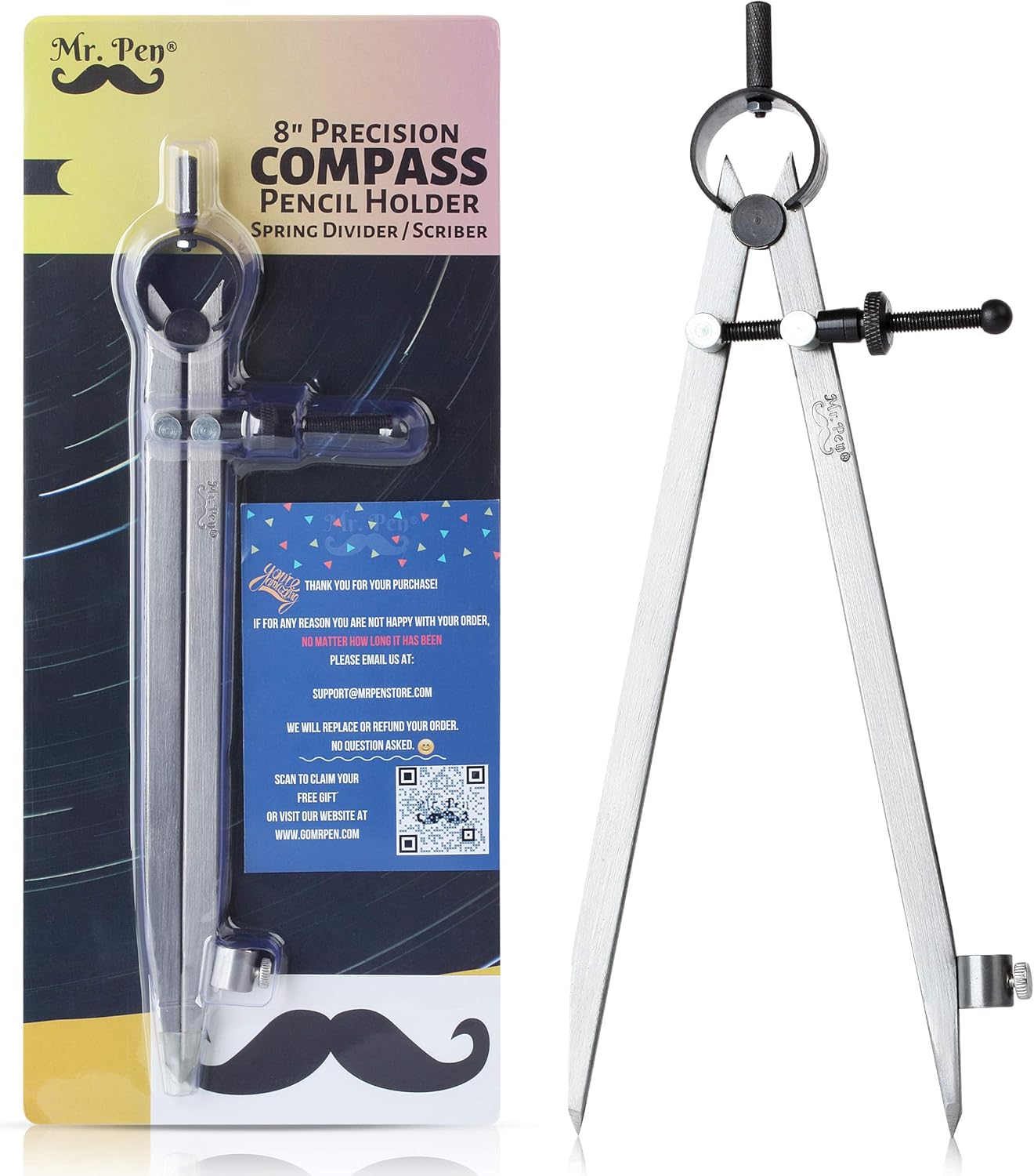 Mr. Pen- Professional Compass with Lock, 8 inch, Pencil Compass, Woodworking Compass, Compass for Geometry, Wing Divider, Compass Drawing, Drafting Compass, Carpenter Compass, Scribe Tool