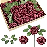 WOWBEAUTY Fake Roses Artificial Flowers Real Look 25 Pcs Foam Fake Roses with Stems for DIY Wedding Bouquets, Centerpieces, Bridal Showers, Parties, and Home Decor