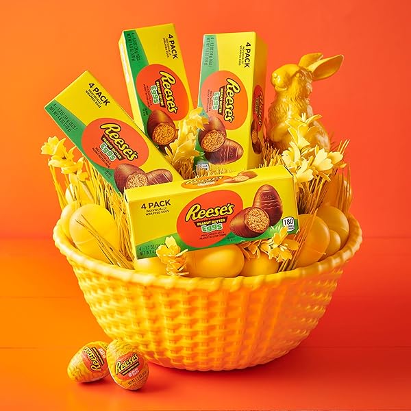 REESE’S MILK CHOCOLATE PEANUT BUTTER CREME EGGS CANDY, EASTER, 1.2 OZ BOX (4 PIECES)