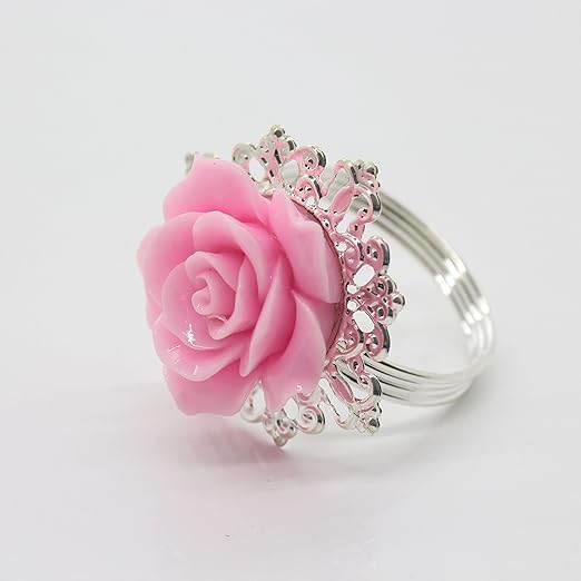 SET OF 2 CRYSTAL RHINESTONE DIAMOND NAPKIN RING HOLDERS ROSE
