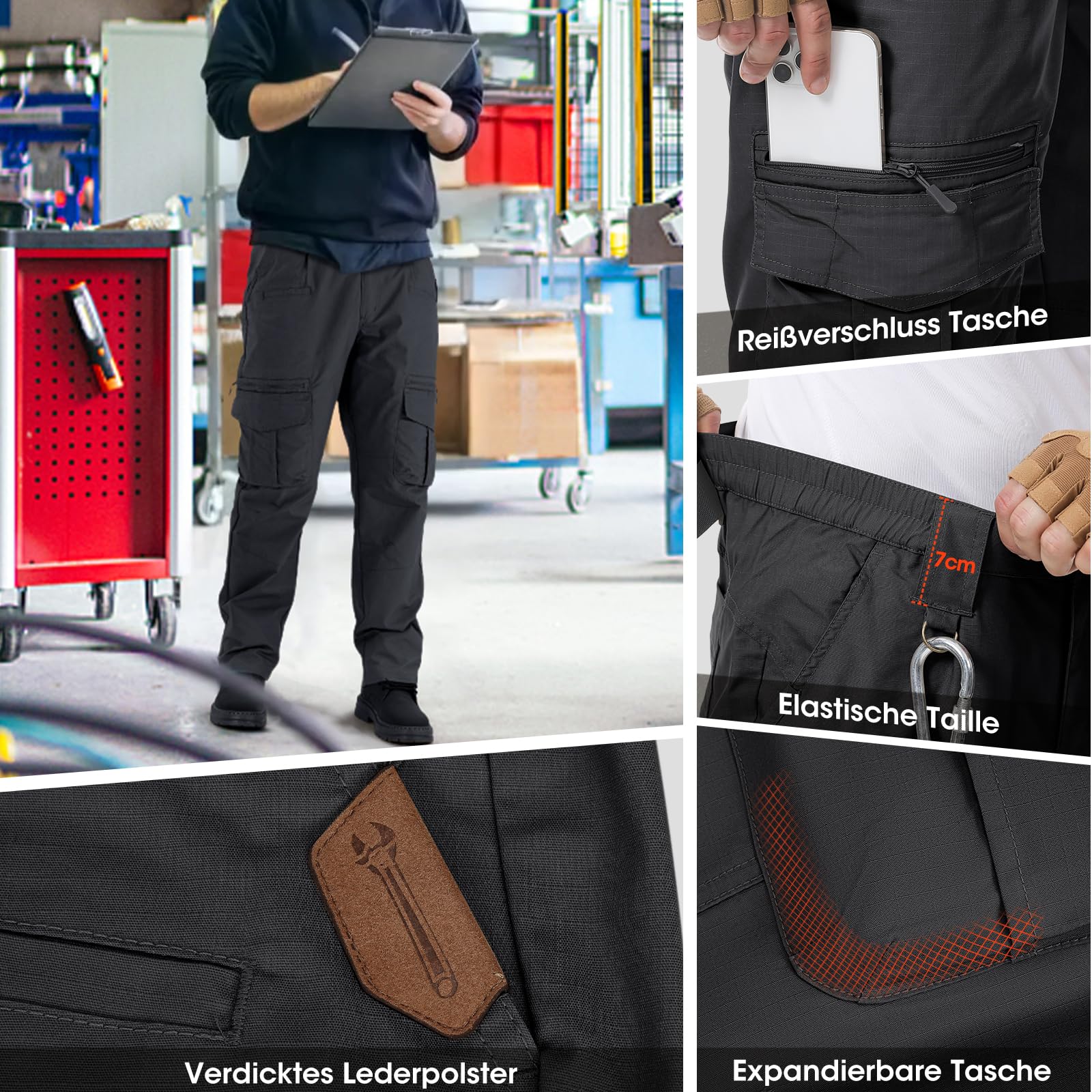 IGOLUMON Arbeitshosen Männer Cargohose Herren Stretch mit Vielen Taschen Outdoorhose Taktische Hose Herren mit Halbelastischer Bund 3