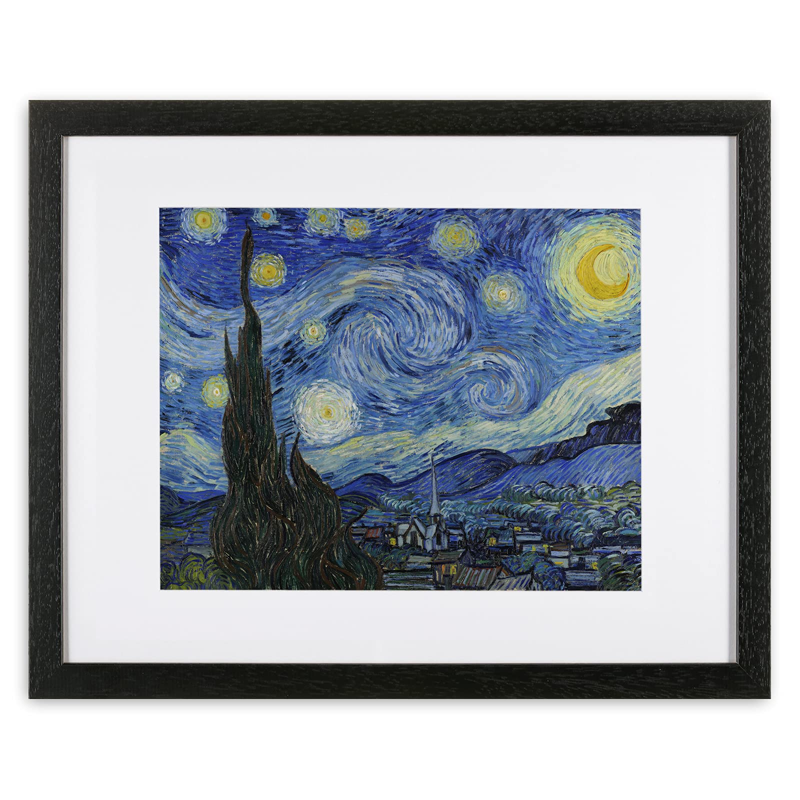 The Starry Night by Van Gogh Framed Picture – Classic Painting Wall Art Gift for Every Room (15"x12" Black Frame)