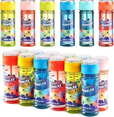 JOYIN 12 Pack Bubble Bottles 60ml Rainbow Design Wands Party Kit