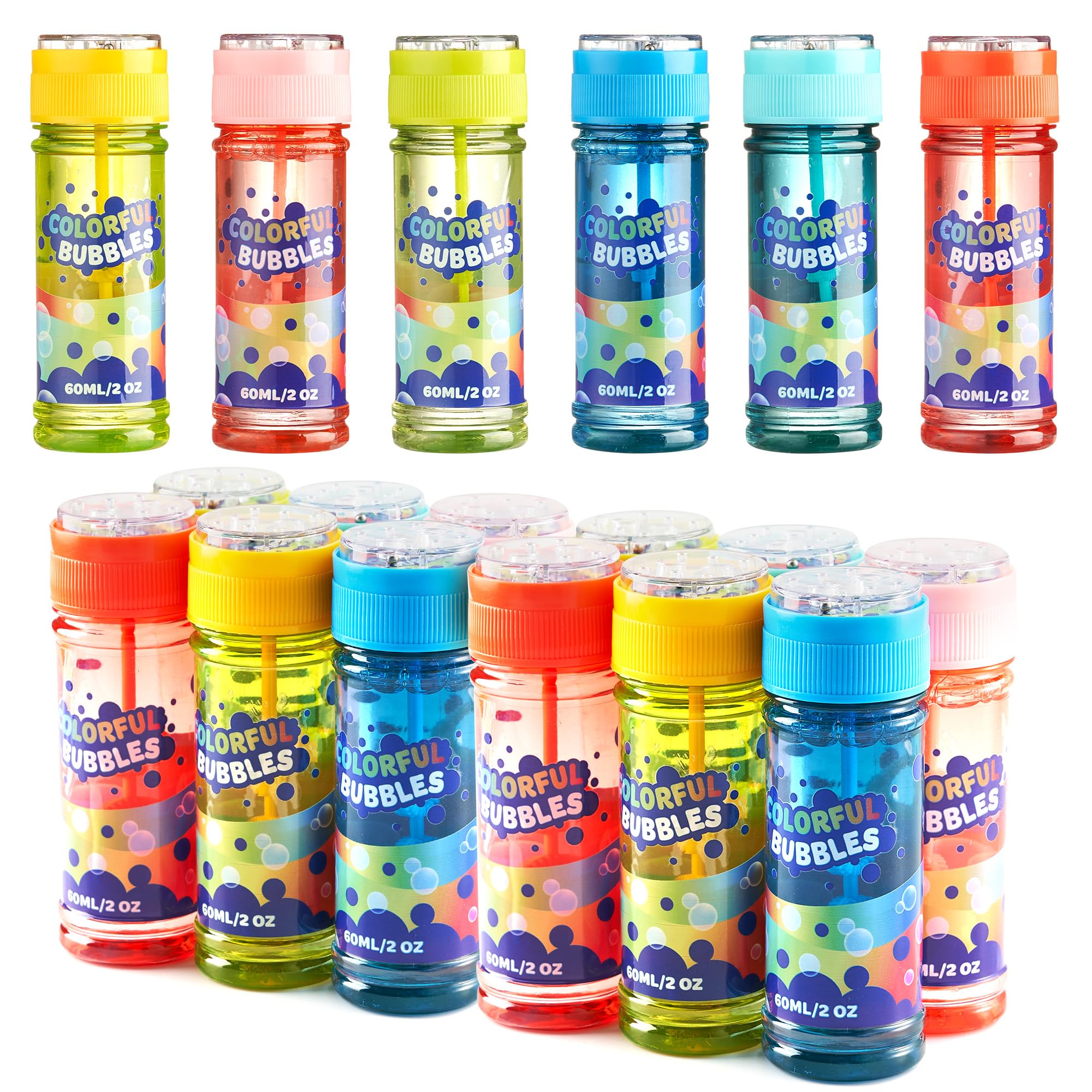 JOYIN 36 Bubble Bottles (2oz/60ml Bubble Solution) - Colorful Rainbow Design for Kids Party, Bubble Stick, Large Bubble Kit, Kids Summer Toys