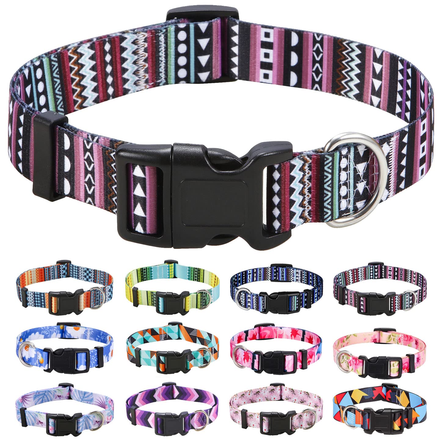 Mihqy Dog Collar for Small Dogs, Cute Small Medium Large Dog Pet Collar, with Bohemia Tribal Geometric Patterns, Soft Adjustable for Boy Girl Female Male Puppy Dog Collar(Bohemian Purple,S)