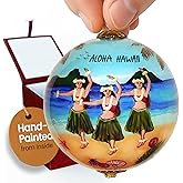 Collectible Hawaiian Hula Ornament Hand Painted Glass with Gift Box HU/H