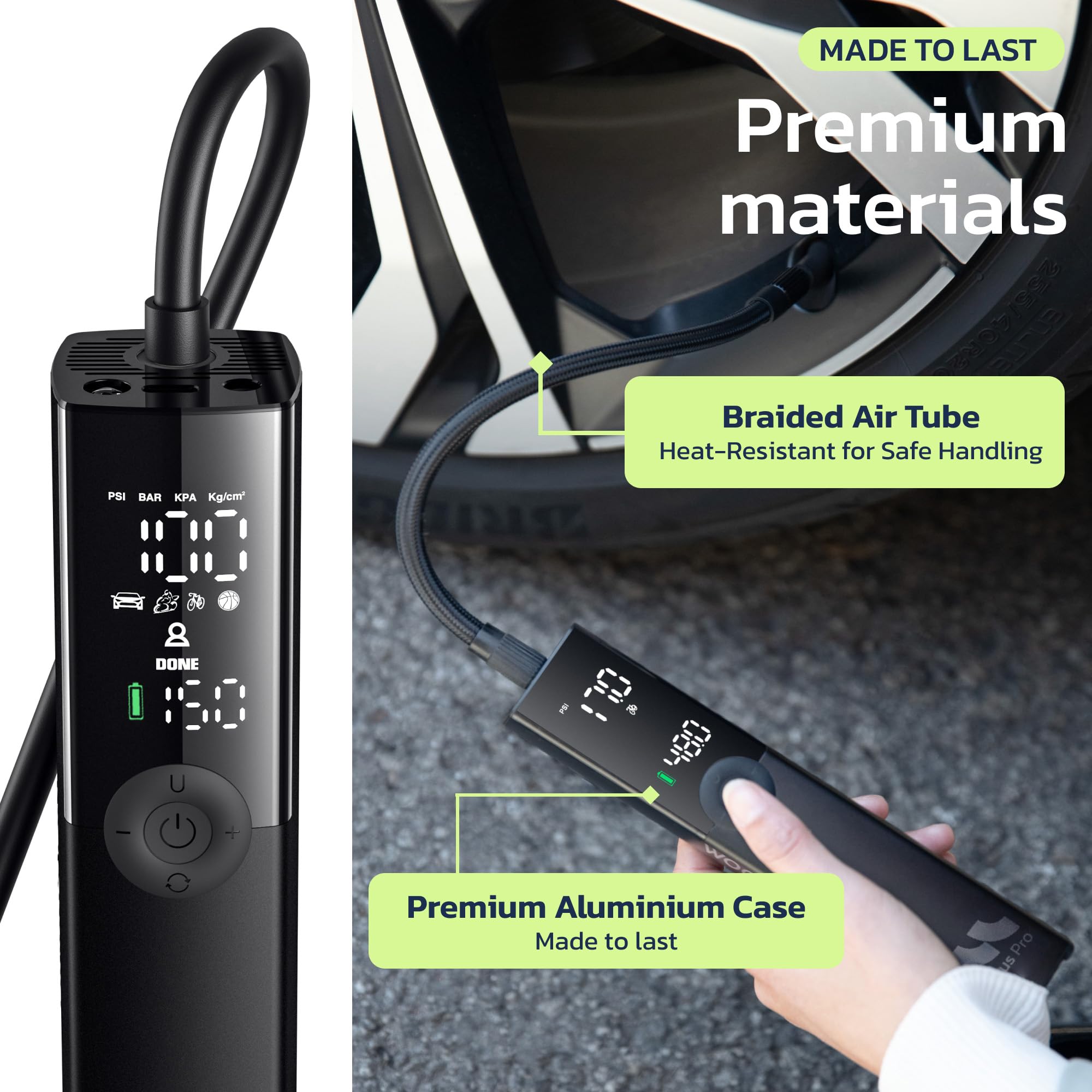 Woowind Premium Tire Inflator Portable Air Compressor, 3X Faster, 150PSI Air Pump for Car Tires, Tire Pump, with 12V DC Cord for Trucks & Off-Road Tires, Auto Shut-Off