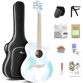 Rosen G11 Acoustic Guitar for Beginners Adult, Teens, Steel-String Acustica Guitarra 40 Inches Spruce Guitars Starter Kits with Gig Bag, Tuner, Strings, Picks, Guitar Books,Colorful Green