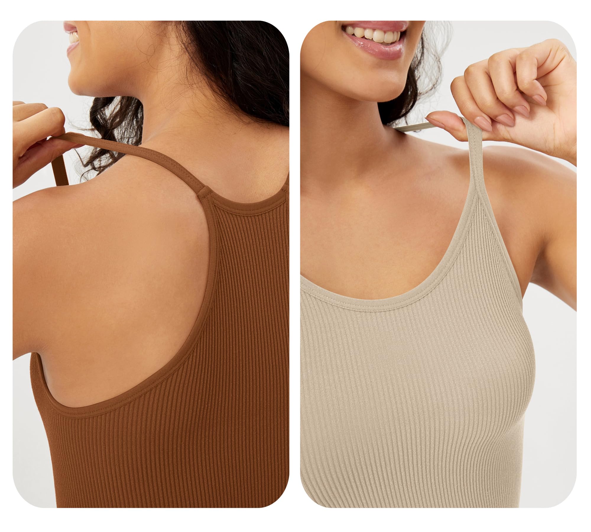 ODODOS Women's Crop 3-Pack Seamless Rib-Knit Camisole Crop Tank Tops