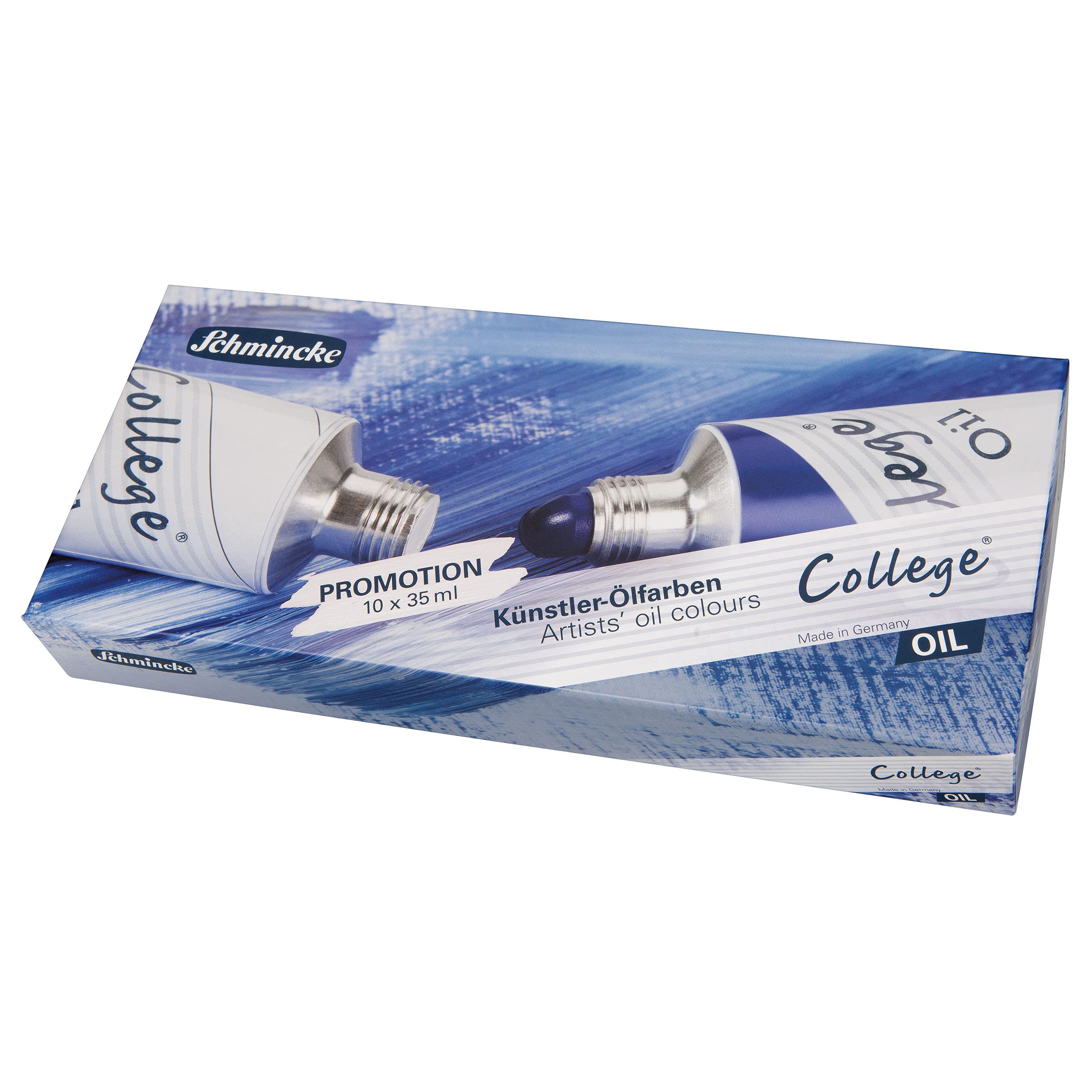 Schmincke - College® Oil, oil colour set 10 x 35 ml aluminium tubes, 85 706 097, artist's oil colours in study quality, basic assortment, with proven artist pigments and natural vegetable oils