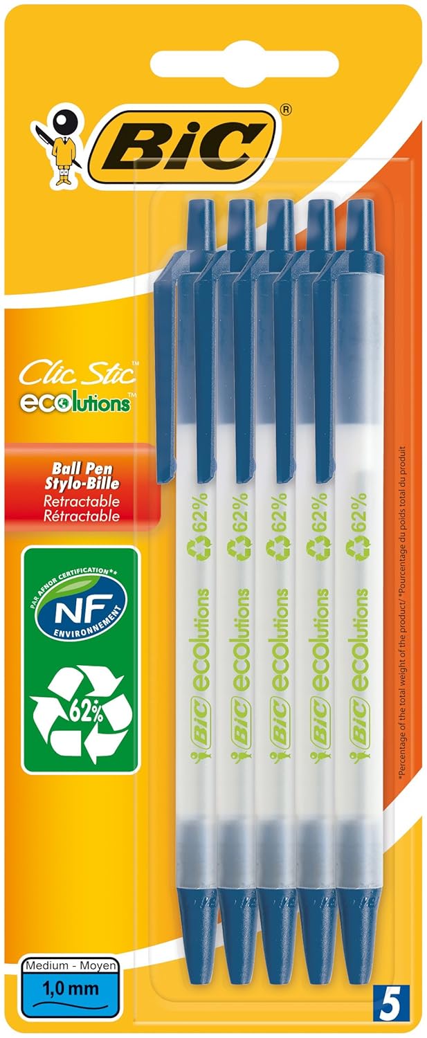Ballpoint Pens Set of 5 Blue Bic Ecolutions Clic Stic Amazon.co.uk