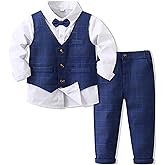 Boys 3Pcs Clothing Sets Long Sleeve Bowtie Shirts +Vest +Pants Casual Suit