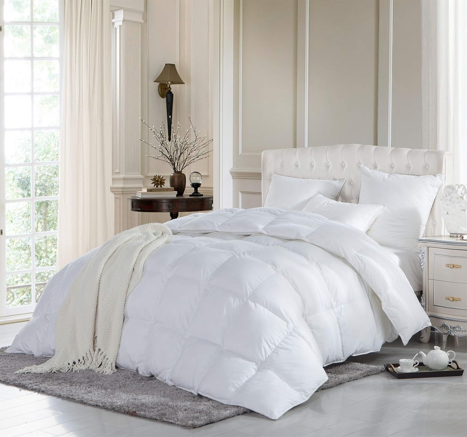 Luxurious King/California King Size Siberian Goose Down Comforter, Duvet Insert, 1200 Thread Count 100% Egyptian Cotton, 750+ Fill Power, 70 oz Fill Weight, 1200TC, White Solid: Home & Kitchen