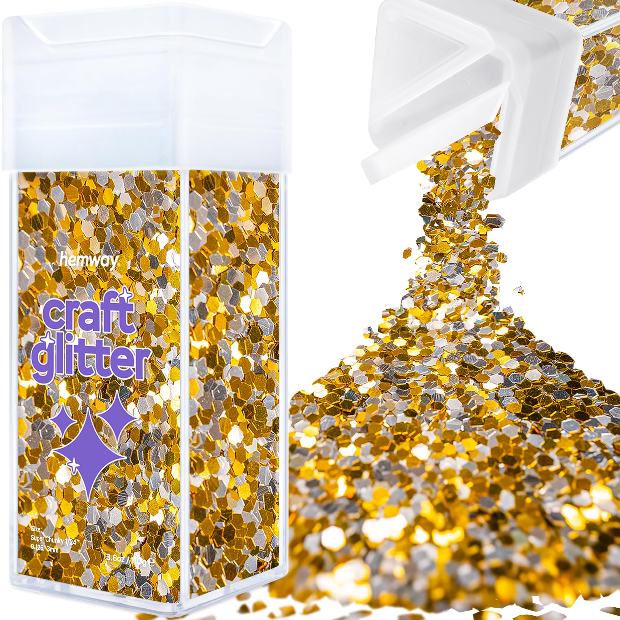 Hemway Glitter Shaker Gold Silver 110g Super Chunky, Craft Glitter Shaker for Resin & Epoxy Crafts, Christmas Art Supplies, Nail, Body, Face, Eye, Festival, Crafting, Slime, Sparkle