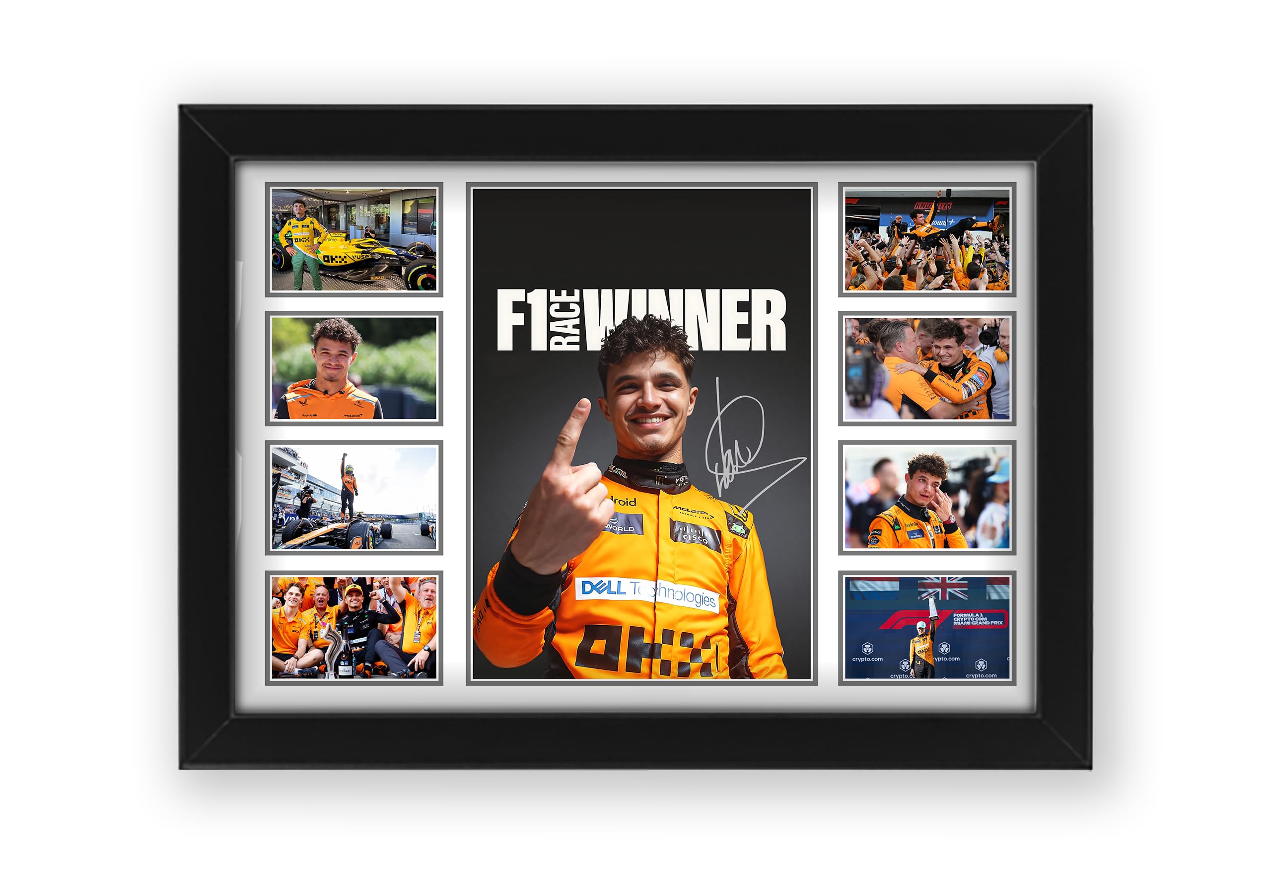 Lando Norris 2024 F1 Race Winner Signed Poster Print - Limited Edition Autograph Fan Gift – Collectible Memorabilia Merchandise (Framed A4 (30x21cm))