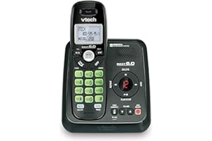 Vtech Dect 6.0 Single Handset Cordless Phone System with Digital Answering Machine and Green Backlit Keypad and Display (CS61