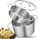 LOLYKITCH Tri-ply Stainless Steel 5 QT Stock Pot with Steamer,Induction Cooking Pot,Pots and Pans,Heavy Duty,Dishwasher and Oven Safe.