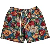 BEAUDRM Men's Floral Shorts Drawstring Waist Summer Vacation Beach Shorts with Pockets