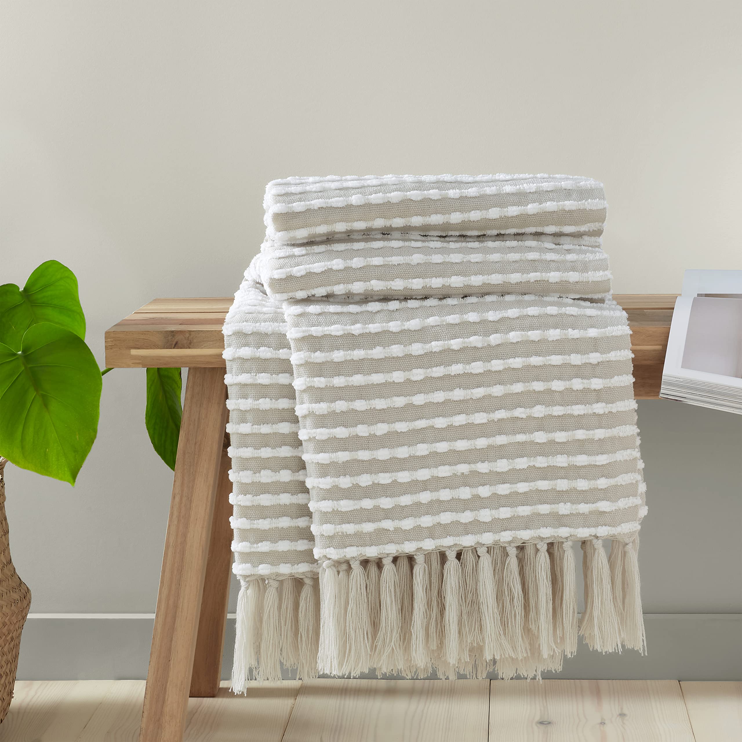 Catherine Lansfield Living Stab Stitch 125x150 cm Blanket Throw Natural
