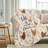 Exacmos Chicken Blanket Gifts 50"*60" Flannel Plush Life is Better with Chickens Rooster Throw Blankets Decor Stuff for Women Adults Kids