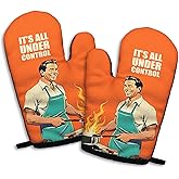 Jxubeuro, It's All Under Control, Funny Silicone Non-Slip Oven Mitts Sets of 2, Retro Cooking Baking Mitts, Kitchen Gift for Men, Housewarming Gifts, Cooking Baking BBQ Gifts