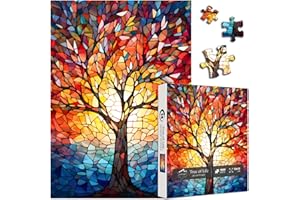 PICKFORU Stained Glass Puzzle, Tree of Life Puzzles for Adults 1000 Pieces, Impossible Hard Difficult Challenging Puzzles for Adults, Colorful Mosaic Tree of Life Jigsaw Puzzle 1000 Pieces