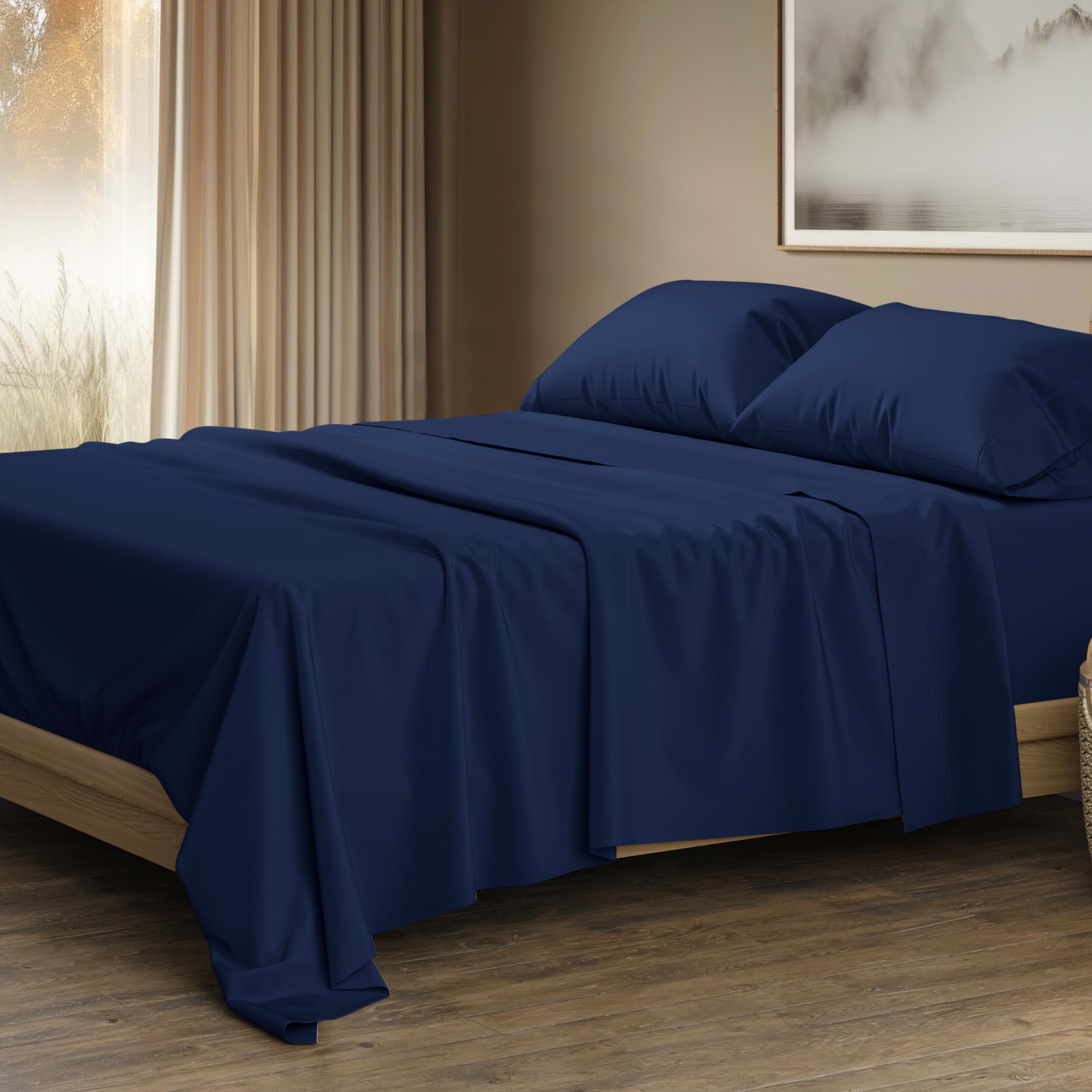 Photo 1 of THREAD SPREAD 100% Egyptian Cotton Sheets California King Size - 1500 Thread Count 4 PC Cal King Sheets Egyptian Cotton, Cooling Sateen Sheets, High Thread Count Sheets California King - Navy Blue