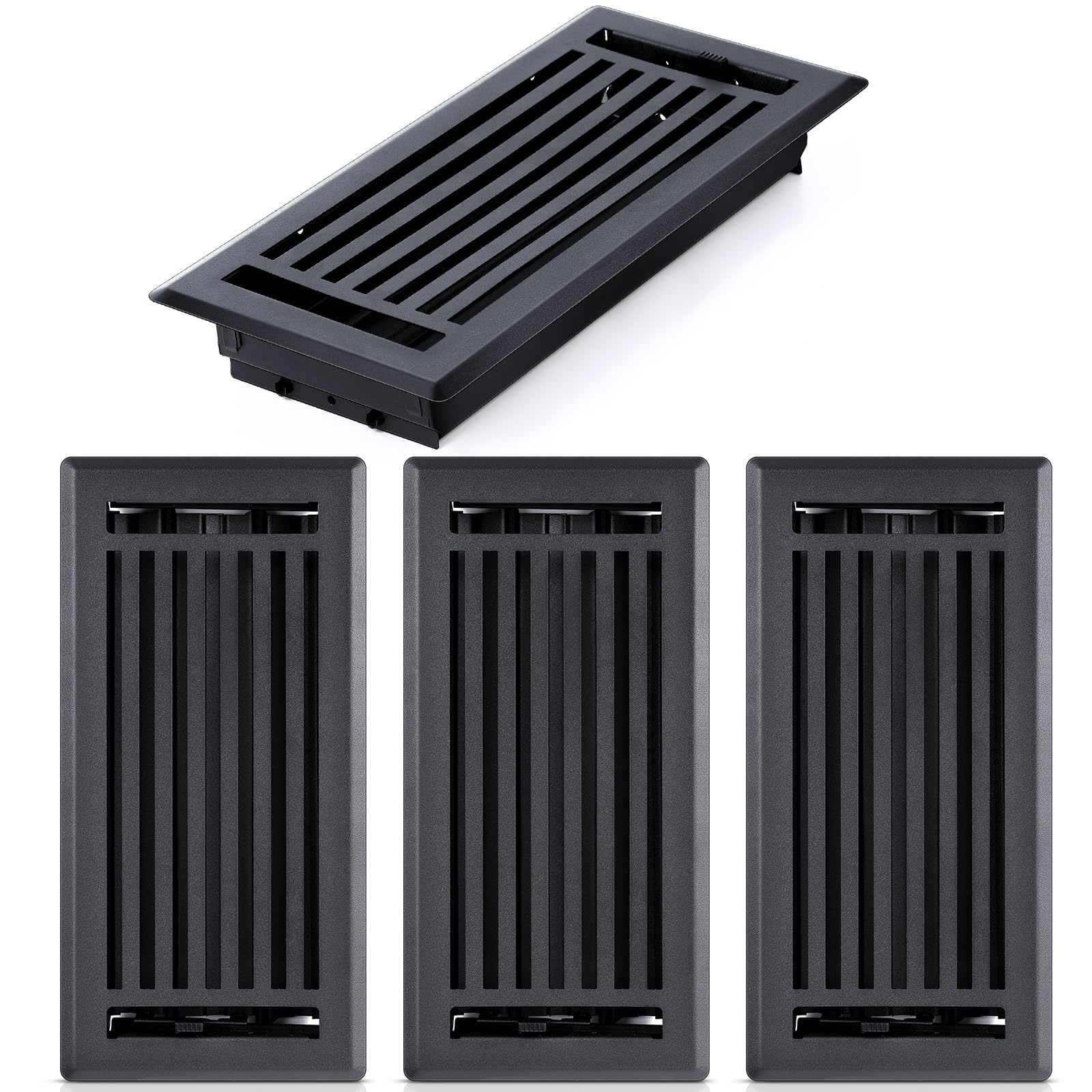 Photo 1 of Shimeyao 4 Pcs Floor Register 4” x 10” Black Heavy Duty Steel Vent Covers and Wall Register with Adjustment Damper Rust Proof Finish for Home Floor Wall Heater