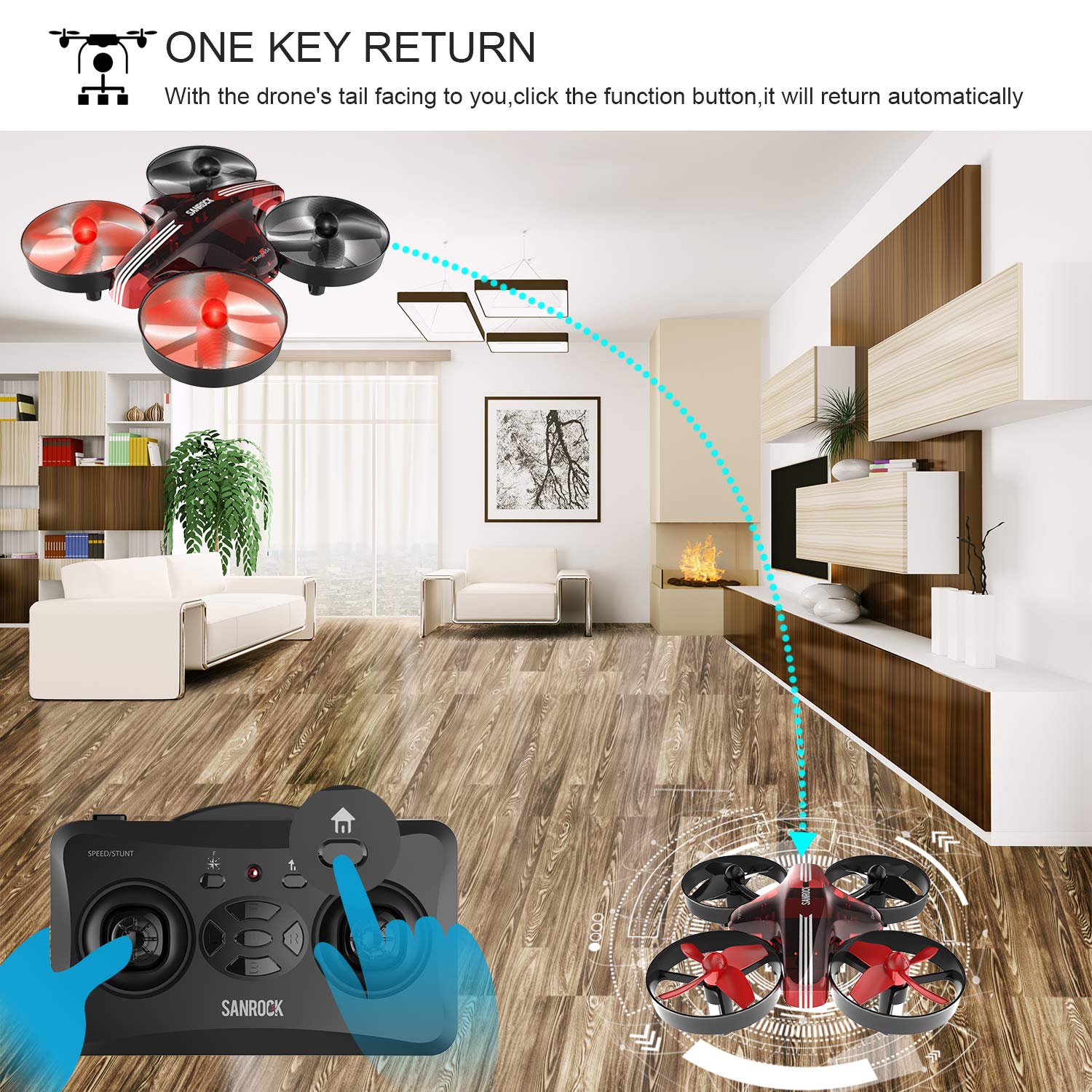 SANROCK Drone for Kids GD65A Mini Quadcopter Nano Hovering Drone for Kids with Altitude Hold Mode, One Key Return, Headless Mode, 3D Flip, 3 Speed Switchable, 2 Batteries, Red