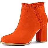 Allegra K Women's Ruffle Block Heel Ankle Boots