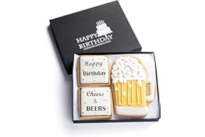 CUSTOM COOKIES Happy Birthday Gift Basket Custom Sugar Cookies - Happy Birthday Cookies in Gift Box, delivery by Prime - Hand Decorated Kosher Treats for Men, Him, Husband - Bakery & Dessert Gifts as a Birthday Cake