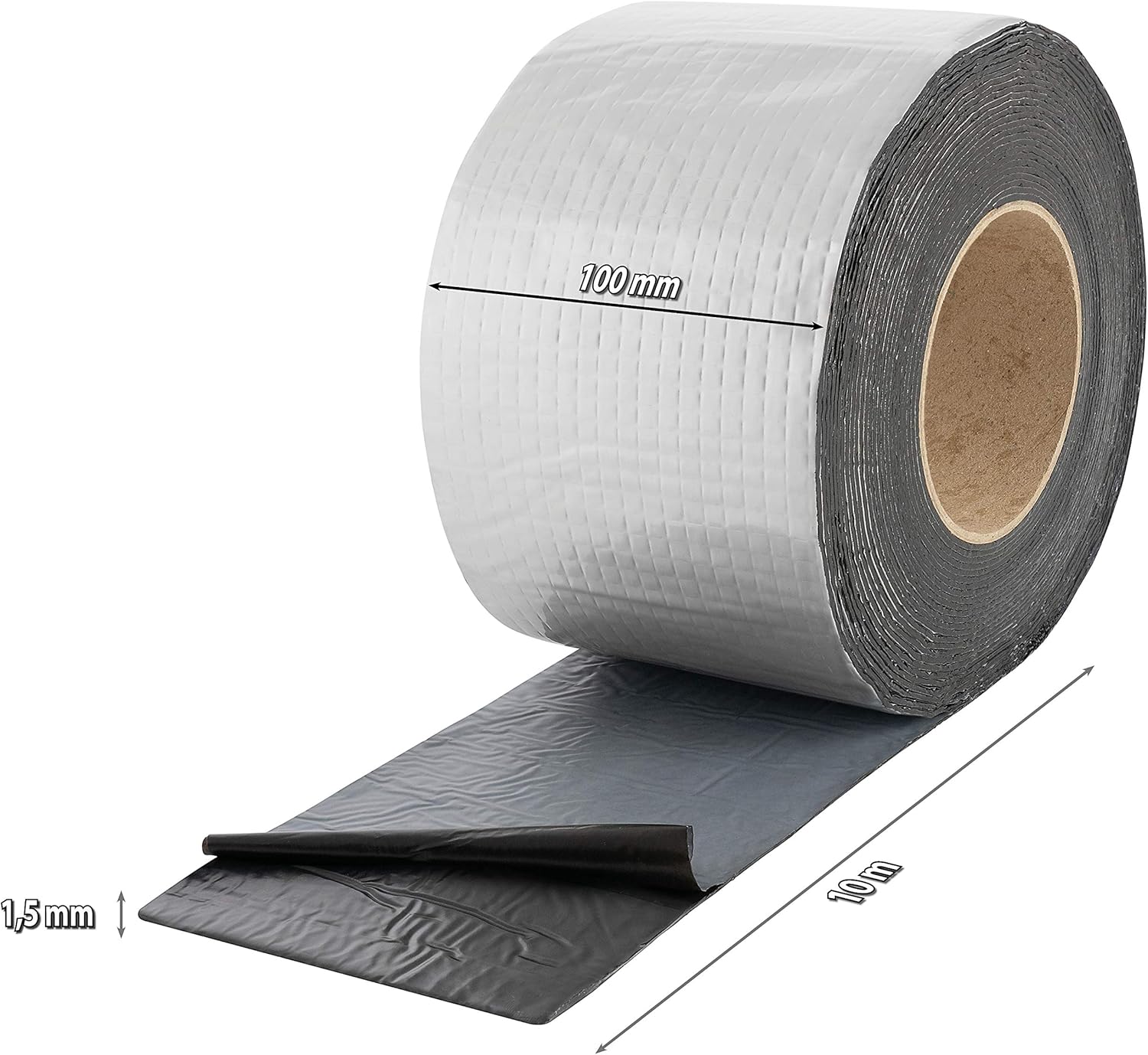 POPPSTAR Butyl Rubber Aluminium Foil Tape (10 m x 100 mm x 1.5 mm) Self-Adhesive Heavy-Duty Butyl Tape, Silver, 10m*100mm*1.5mm - Image 4