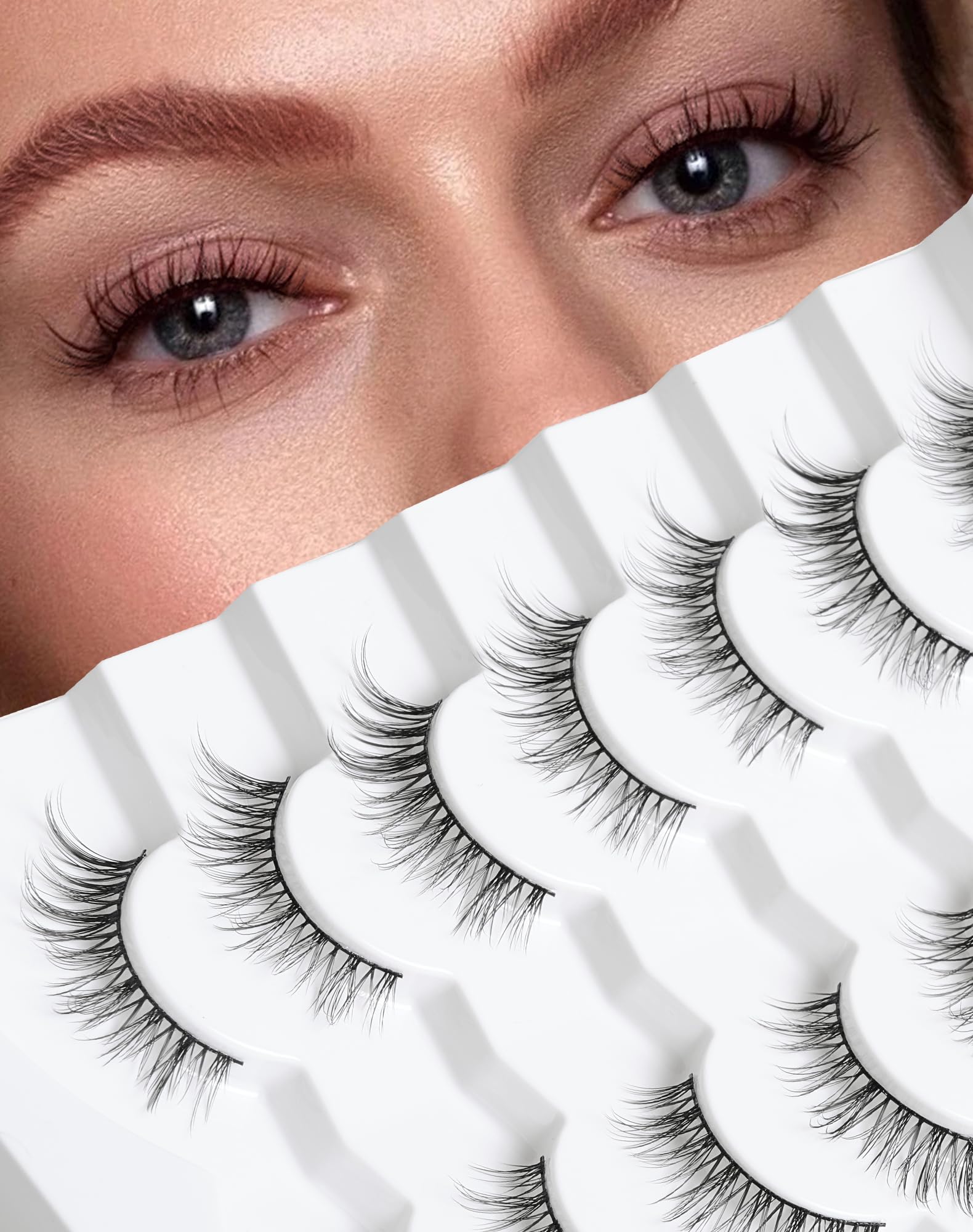 False Lashes Mink Fluffy Lash Airy Volume Eyelash Natural Look 3D Eyelashes 12mm C Curl Fake Eye Lash 7 Pairs D8 — image 1