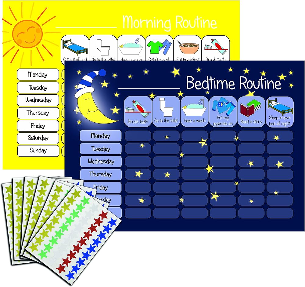 kids2learn Morning Bedtime Routine Reward Charts Twin Pack 270 Stickers