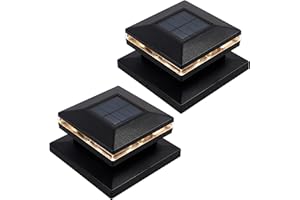 MAGGIFT 15 Lumen Solar Post Lights, Outdoor Post Cap Light for Fence Deck or Patio, Solar Powered Caps, Warm White LED Lighting, Lamp Fits 4x4 or 6x6 Wooden Posts (2 Pack, Black)