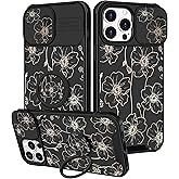Funermei for iPhone 11 Pro Case - Women Girls Cute Phone Cover Girly Pretty Aesthetic Black Floral Flower Unique Design with Camera Cover and Ring Stand Funda for Apple 11 Pro
