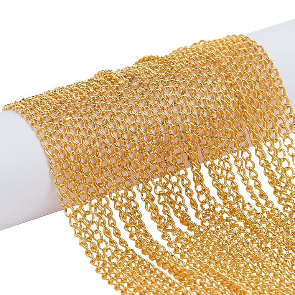 PH PandaHall 16.4fts Golden Chain for Jewellery, Brass Twist Chains Curb Chains 3x2mm Necklace Chain Thin-Chain for Necklace Bracelet Earrings Jewellery Making Nail Arts DIY Crafts