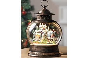 Gorrzai Village Snow Globe 12 Inch Christmas Snow Globe Lantern, Lighted Christmas Decorations Indoor with Music Timer Glitter, Navidad Musical Train Snowglobe Home Decor, USB or Battery Operated