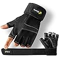 Glofit Workout Gloves with Wrist Wrap Support for Women & Men, Weight Lifting Gloves Fingerless Gym Gloves for Cycling, Training, Push-up