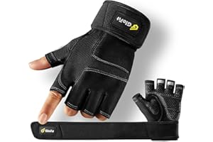 Glofit Workout Gloves with Wrist Wrap Support for Women & Men, Weight Lifting Gloves Fingerless Gym Gloves for Cycling, Training, Push-up