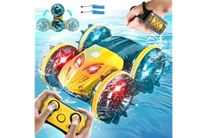 FLYBAKIZ Remote Control Car Boat with 360°Rotation, 2.4GHz Amphibious RC Car Boat with Light and Music, Gesture Sensing RC Waterproof Stunt 4WD Water All Terrain Beach Pool Toys, Boys Girls Gift 8+ years old