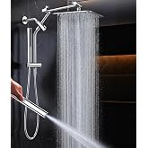 Veken All Metal 10"Luxurious Rain Shower Head with Handheld Spary,Power Jet | Square,Dual High Pressure Showerhead Combo,Double Detachable Shower Heads,Rainfall with Extension Arm,Long Hose,Chrome,Silver