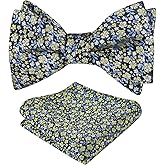 Alizeal Mens 2pcs Floral Self-tied Bow Tie with Pocket Square Colorful Tie Set