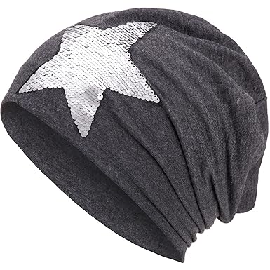 Compagno Slouch Beanie mit Pailletten aus atmungsaktivem, feinem und leichten Jersey Unisex Damen Mütze Haube Boho Bini Mädch