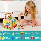 HELLOWOOD 8-in-1 Wooden Activity Cube Montessori Toy for 12+ Months view 6