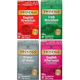 Twinings Black Tea Variety Sampler Pack, 20 Count (Pack of 4). Includes English Breakfast, Prince of Wales, English Afternoon and Irish Breakfast. Unsweetened and Caffeinated, 80 Individually Wrapped Tea Bags.