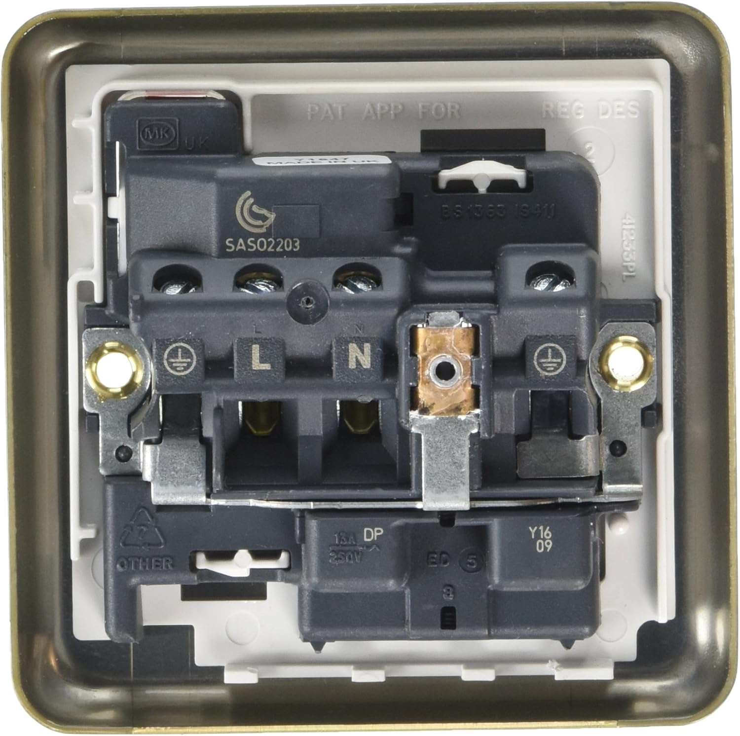 MK K2958SAG Single Dual Earth Switch Socket with Double Pole - Satin Gold - Image 3