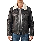 Alpine Swiss Aaron Mens Trucker Jacket | Sherpa Lined Faux Leather | Removable Collar | Warm Winter Coat | 5 Pockets